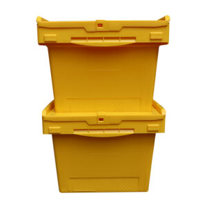 Plastic storage containers with hinged lids