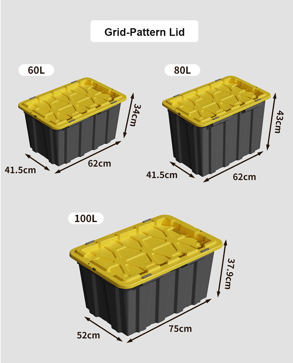 Heavy-duty 27 gallon storage bin with Grid-Pattern Lid for extra strength