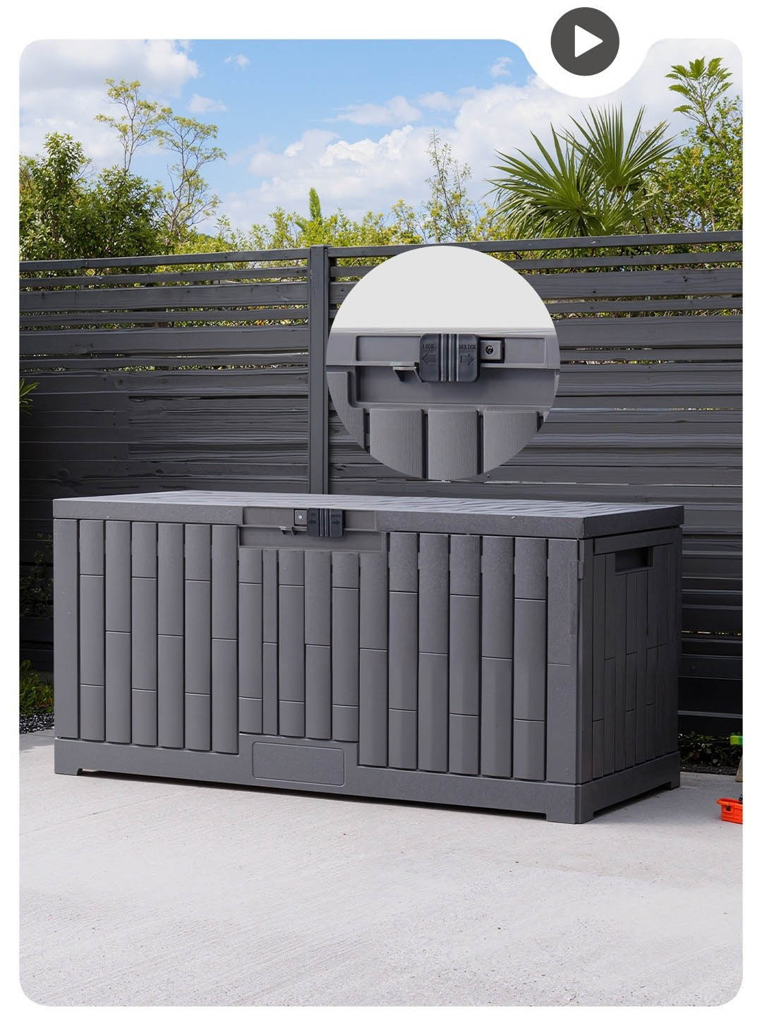 Lockable outdoor deck box with double lock protection system