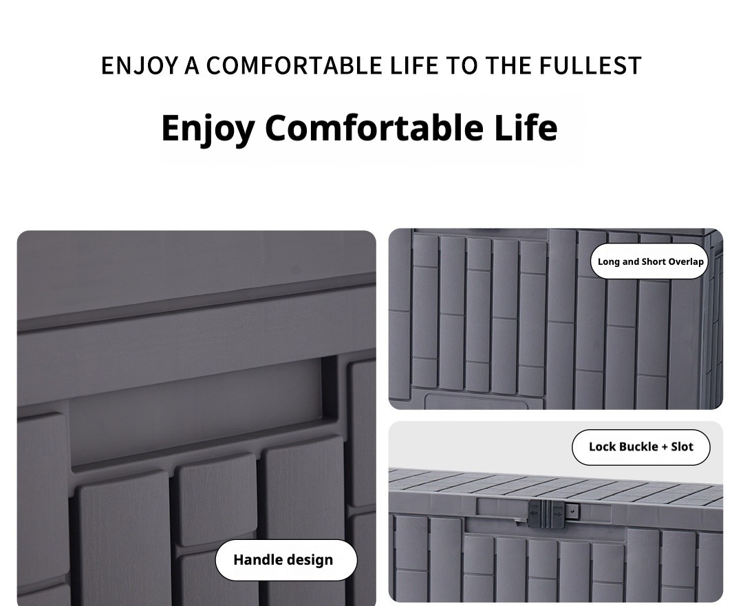 Ergonomic handles and overlapping lid design of the garden storage bin
