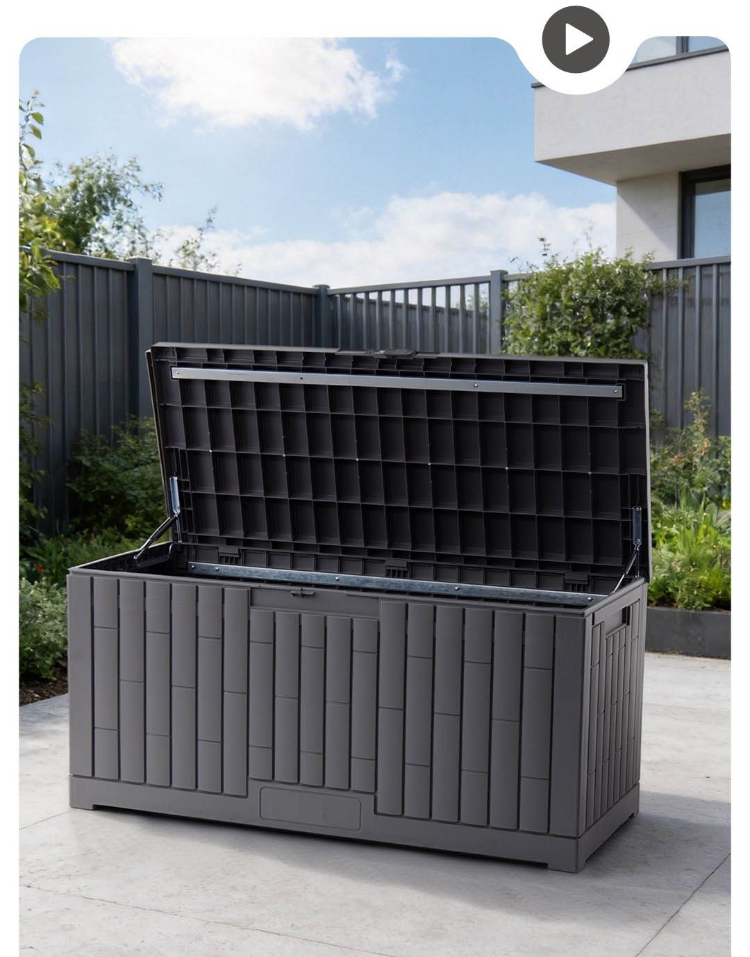 Weather-resistant outdoor storage box standing up to sun and rain